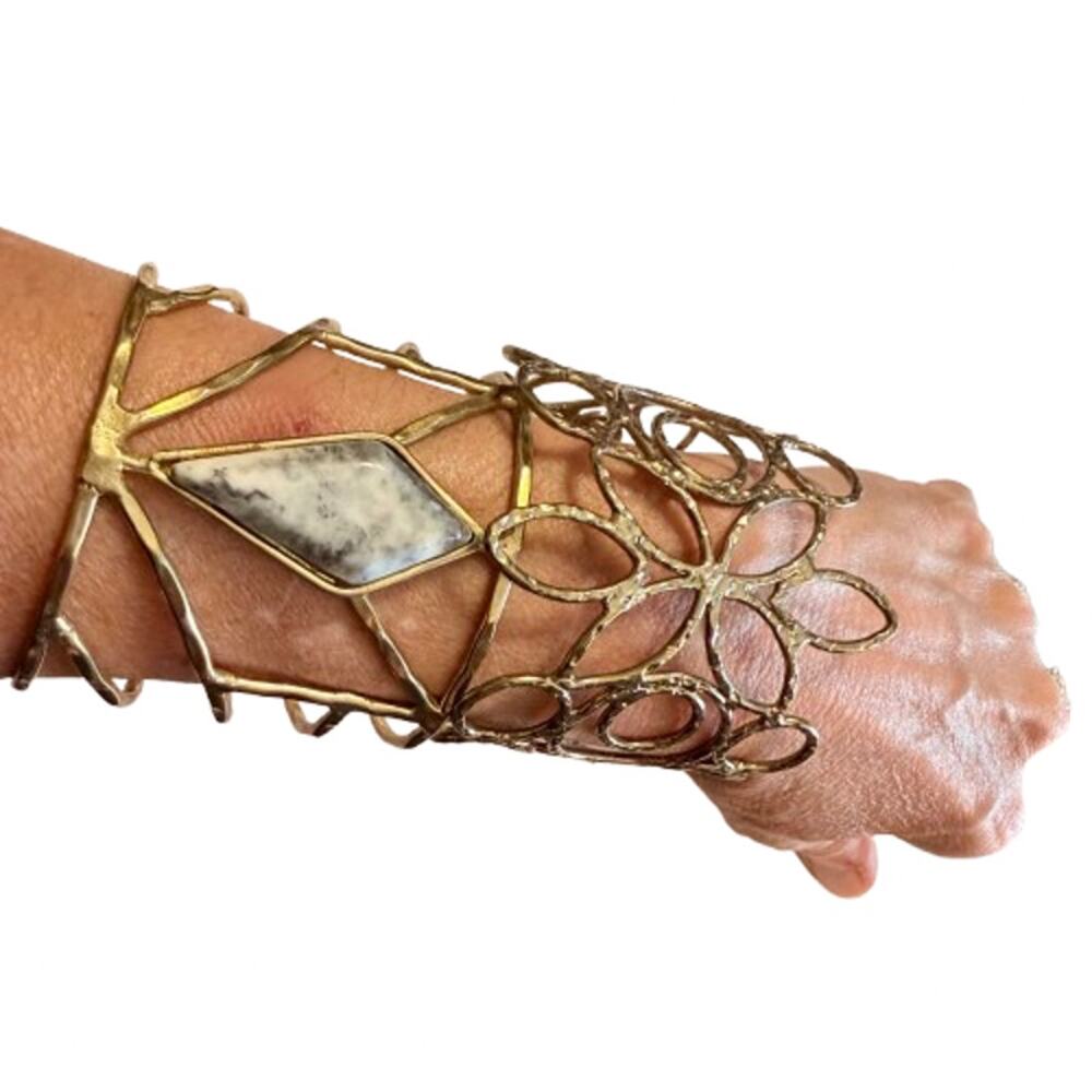 Pair of Vintage Style Wide Openwork Brass Cuff Bracelets